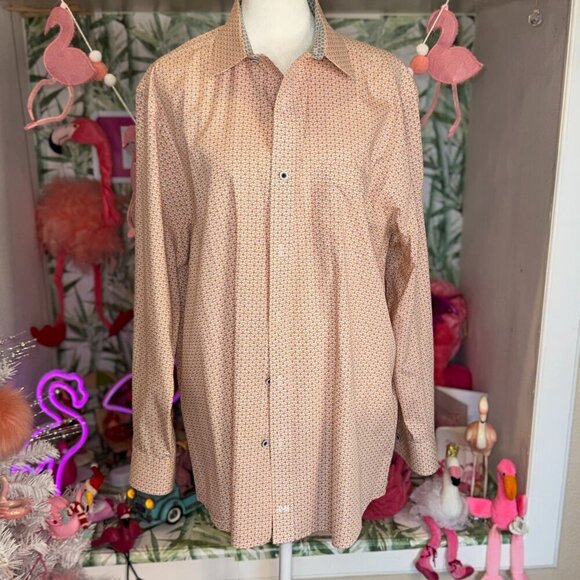 Johnston and Murphy Orange Blue Diamond Star Button Down Dress Shirt Size L - Picture 1 of 4